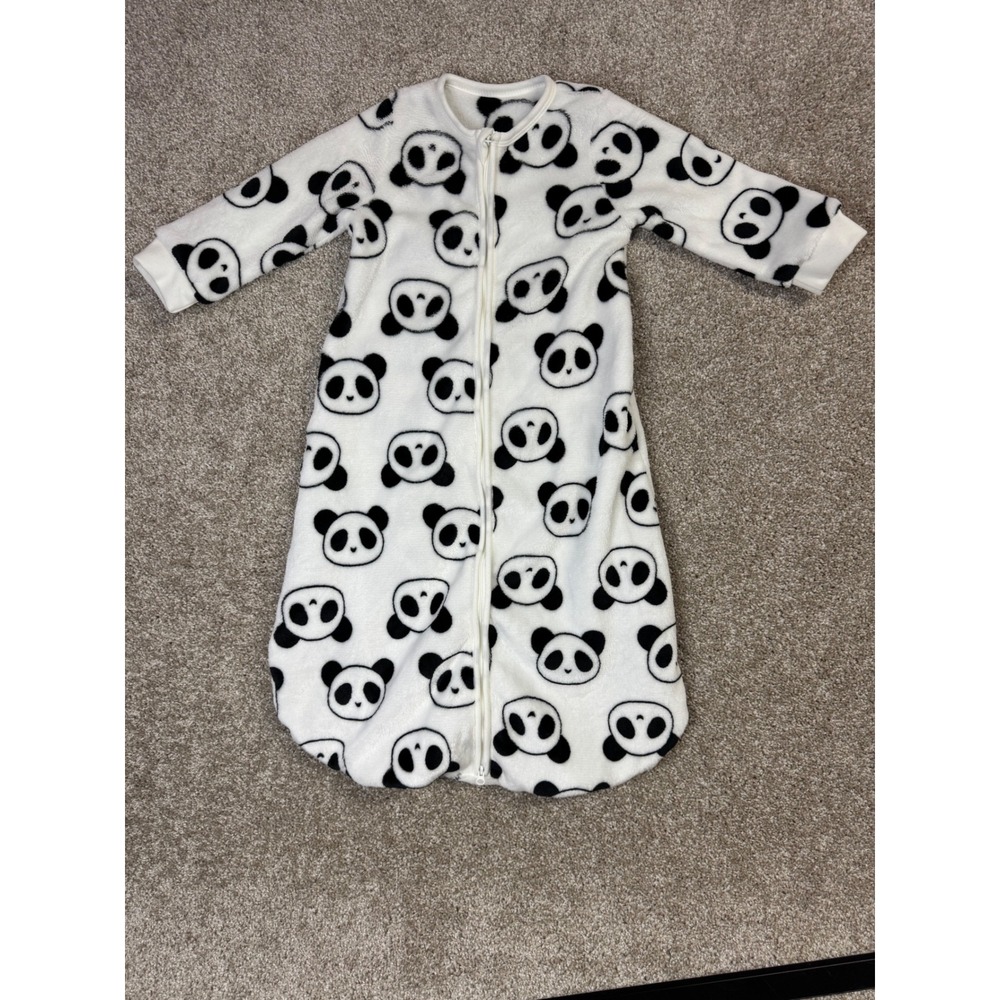 Black White Panda Print Fleece Baby Sleep Sack Long Sleeve Full Zip Pajamas